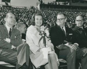 Black and white photo of attendees in the crowd at the Senior Bowl in 1968