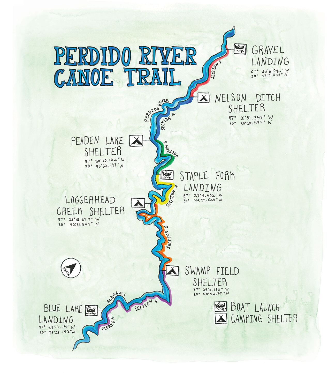 Watercolor illustration of the Perdido River Canoe Trail