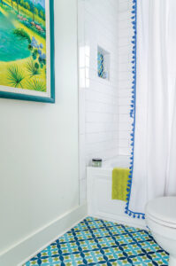 beach house bathroom with blue and green tones
