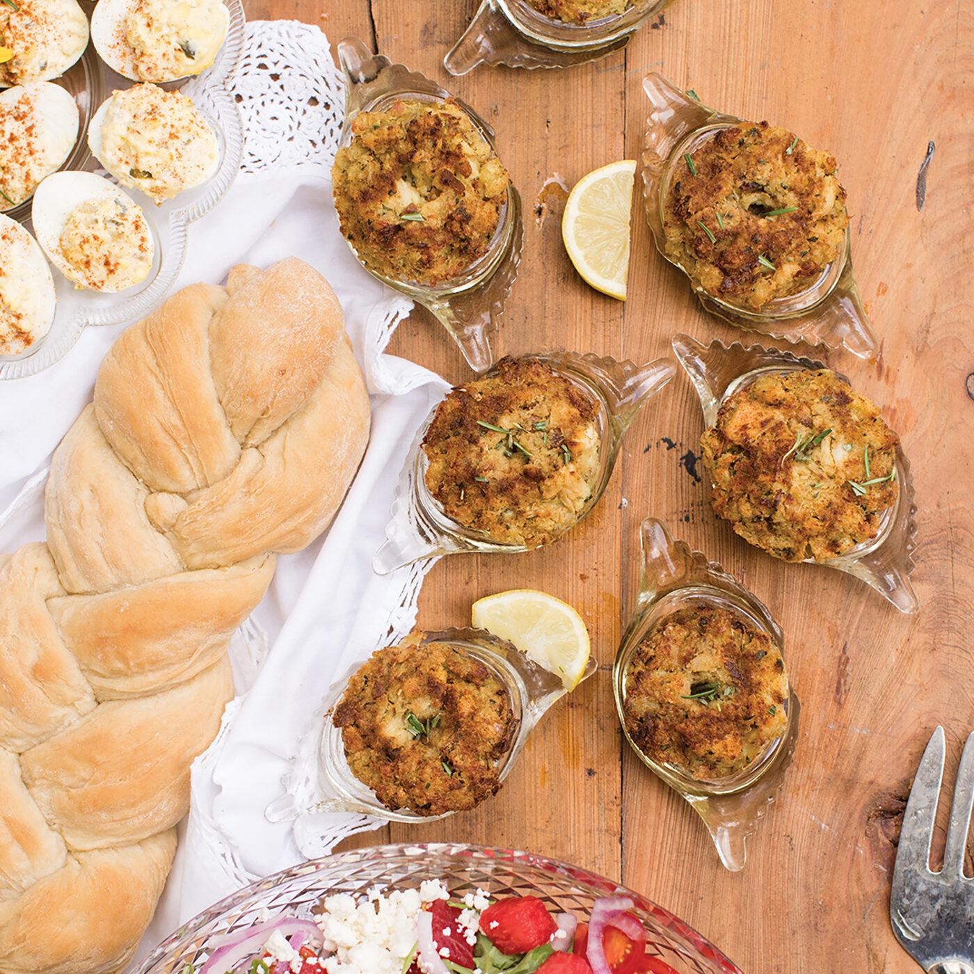 The stuffed crab is easy to freeze for drop-in company. This recipe makes the perfect stuffing for baked flounder, too.