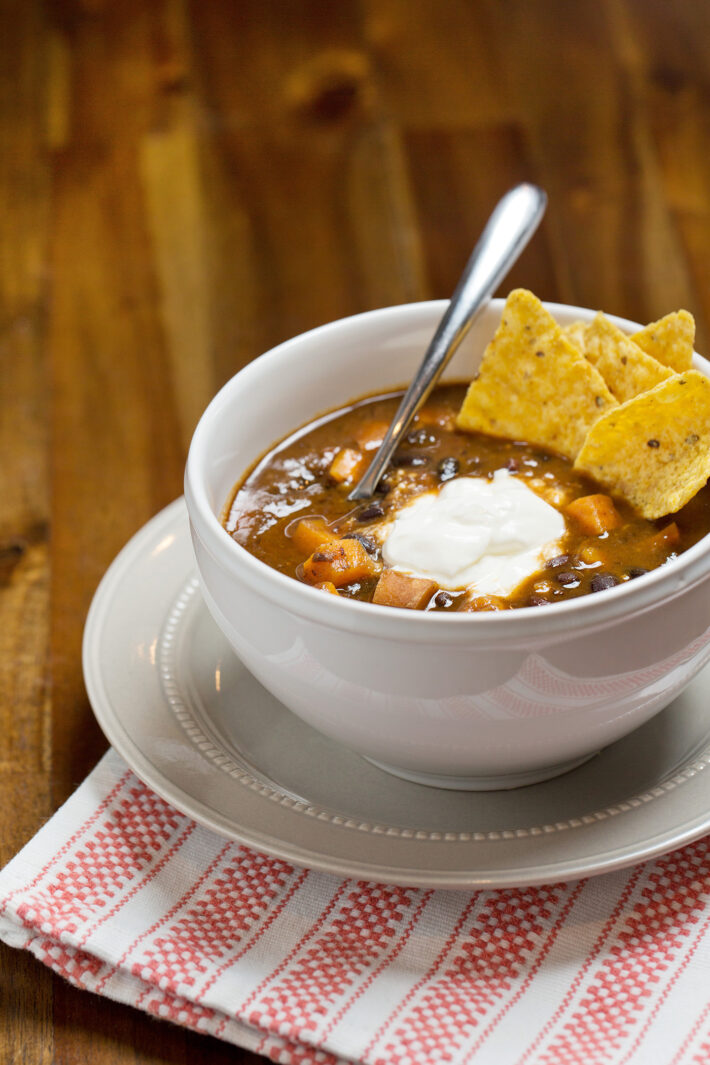 Green Chili Black Bean and Sweet Potato Soup