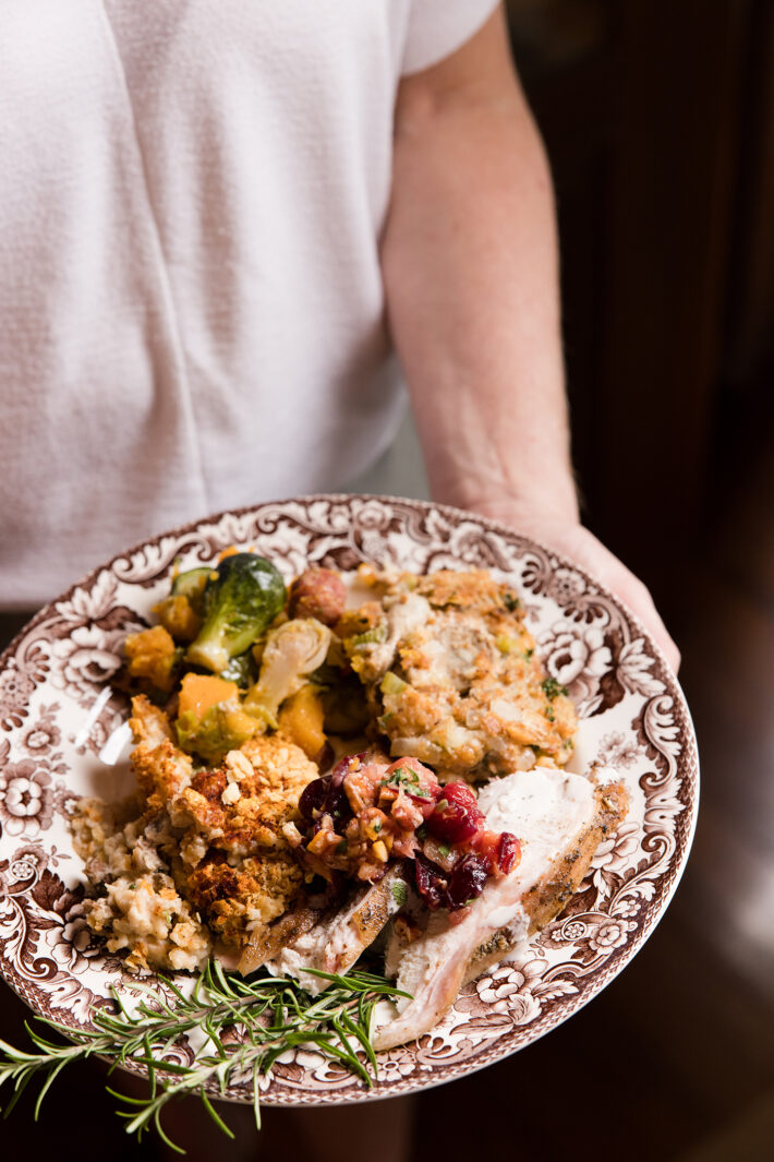 oyster dressing on a thanksgiving plate