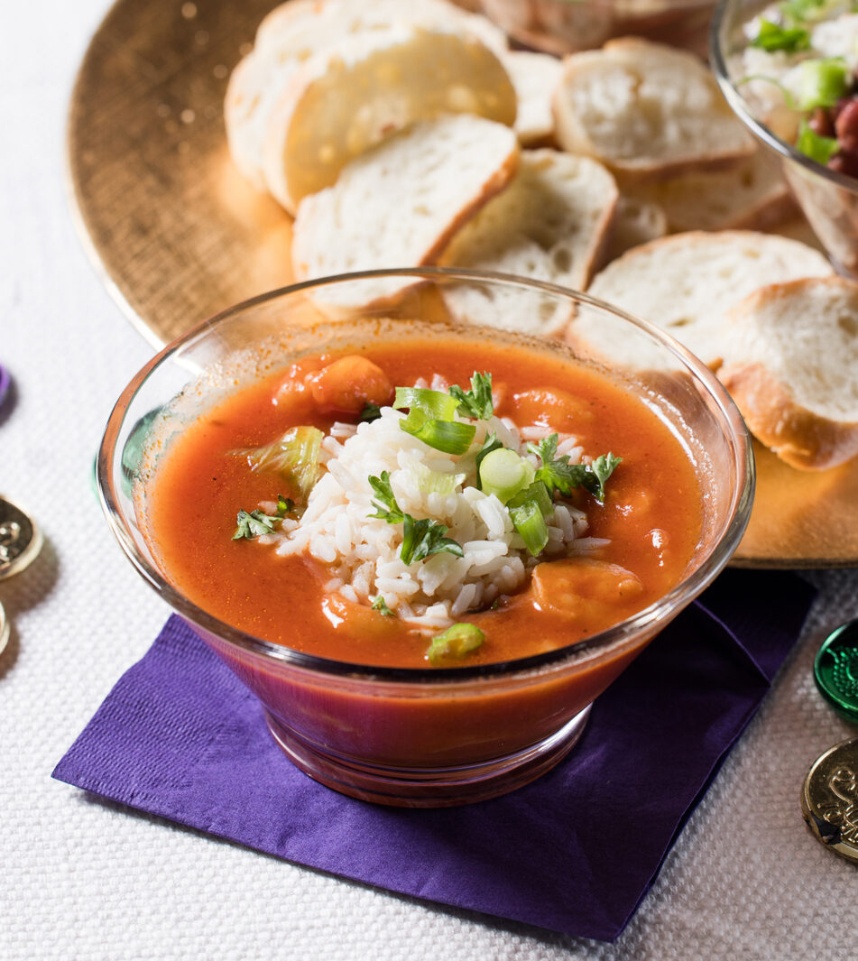 Shrimp creole served at a mardi gras party