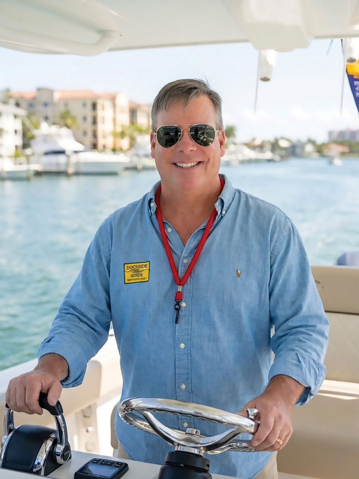 Thomas Toombs driving a boat