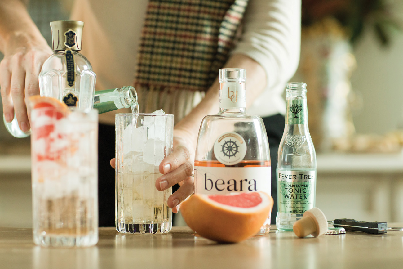 Irish Pink Gin Cocktail in a highball glass