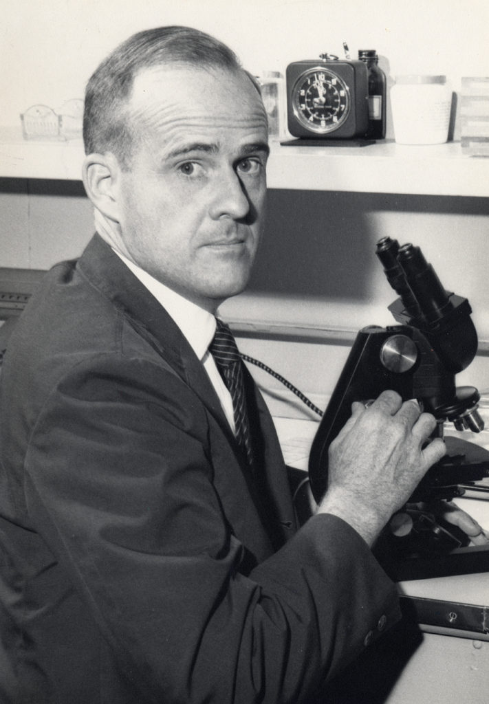 Eugene Sledge in a laboratory