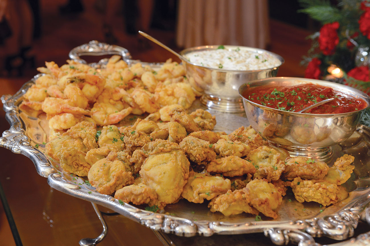 Platter of fried shrimp and oysters